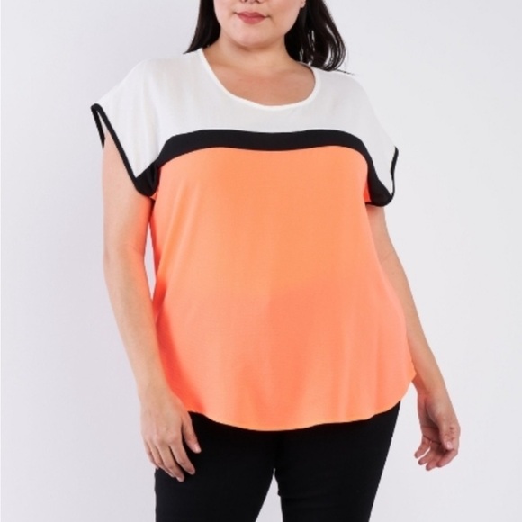 Janette Plus White and Bright Orange Boxy Blouse - Picture 4 of 5